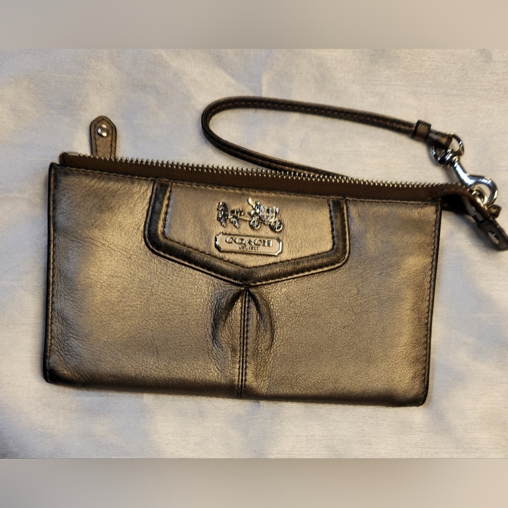 Metallic gold coach wristlet
